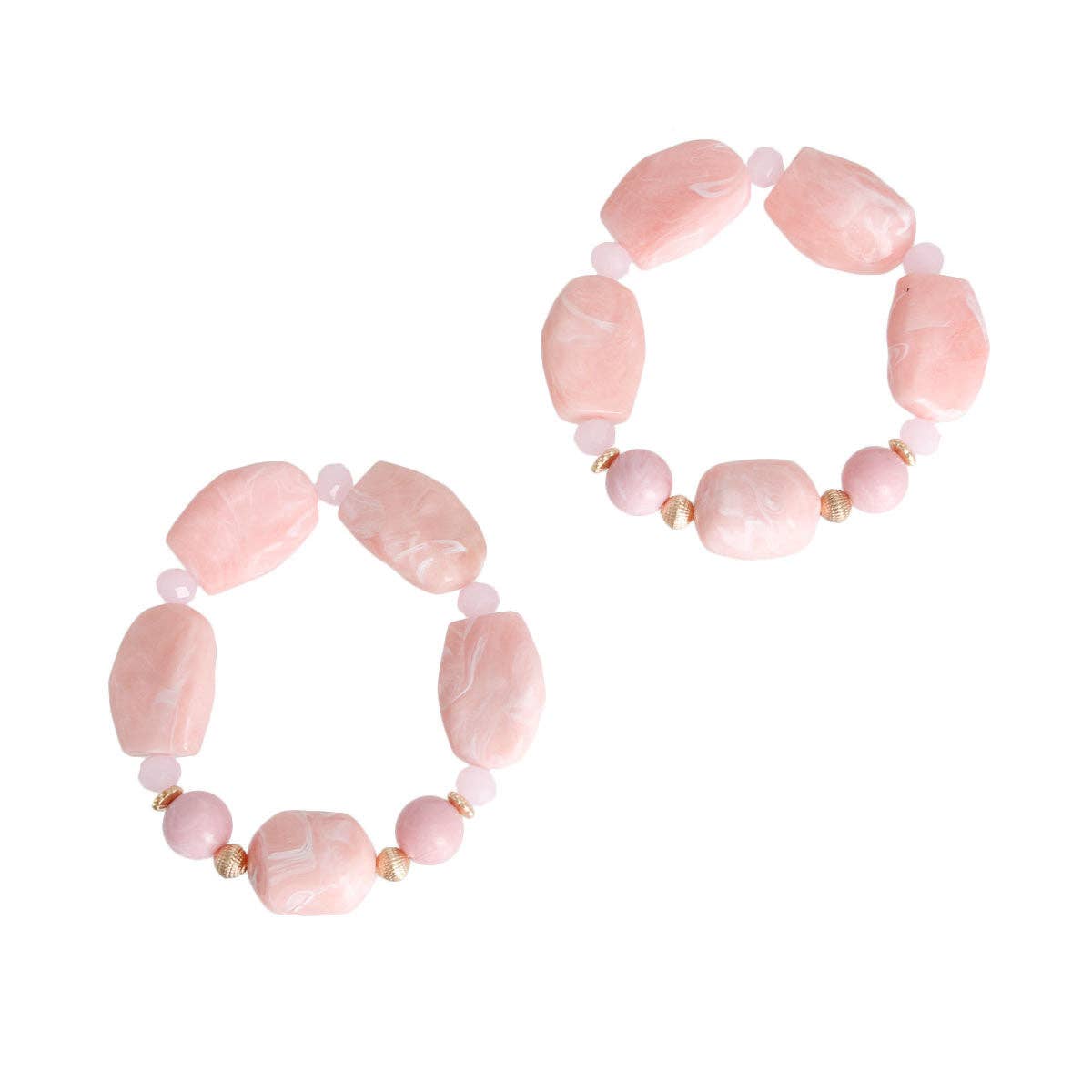 Light Pink Marbled Bead Bracelets: Stretch to Fit / Light Pink / Gold