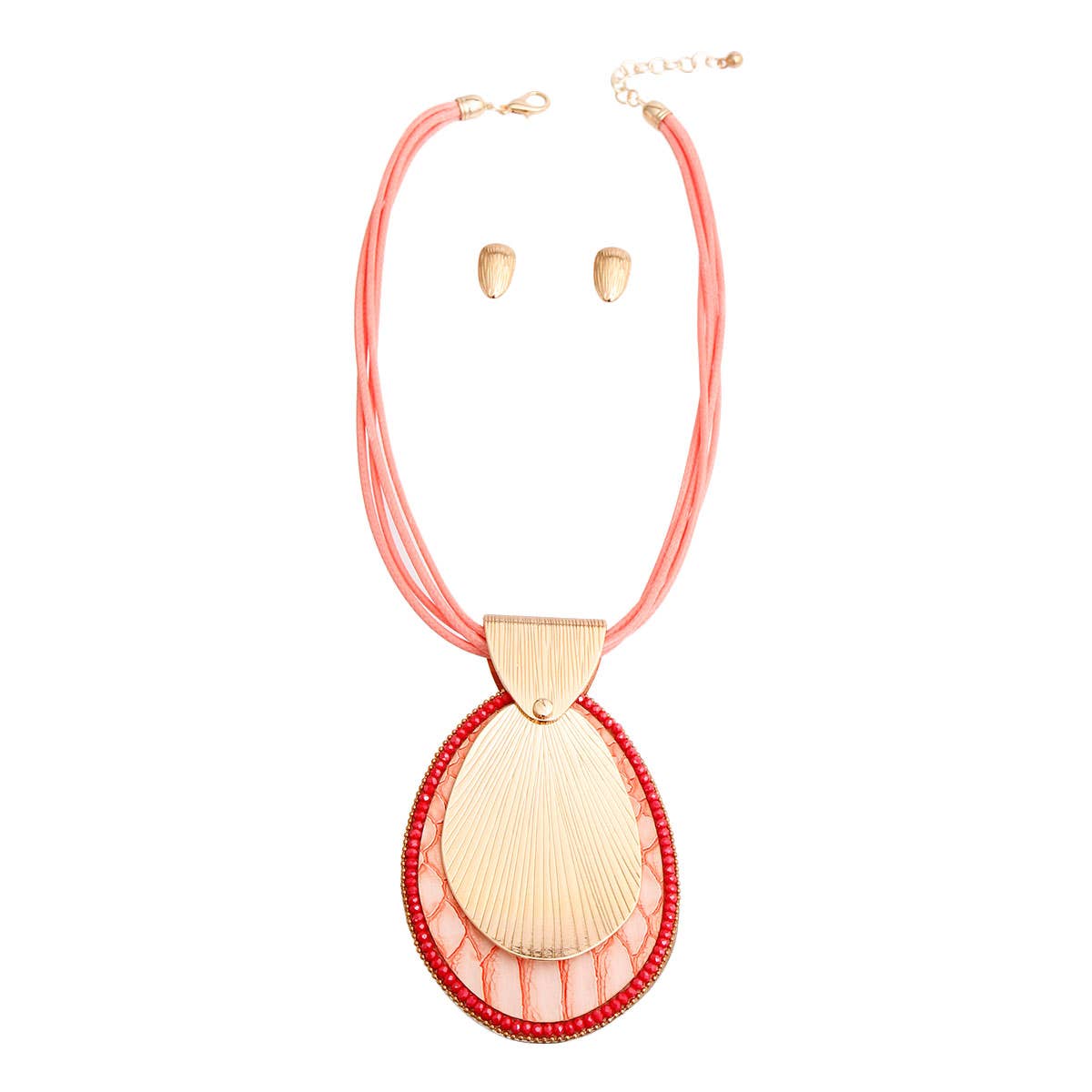 Coral Leather Cord Snake Set: Coral / 22 Inches / Gold