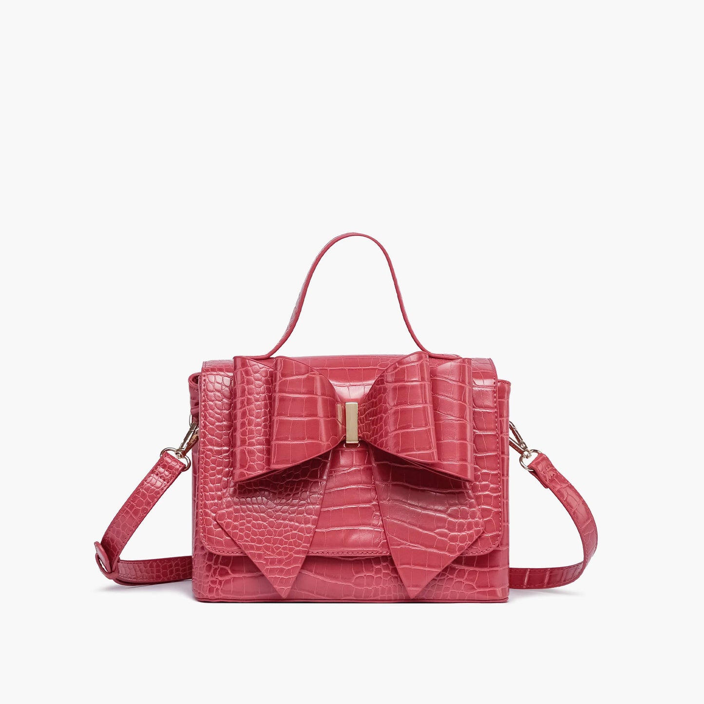 Celia Double Bowtie Embossed Crossbody: Cognac