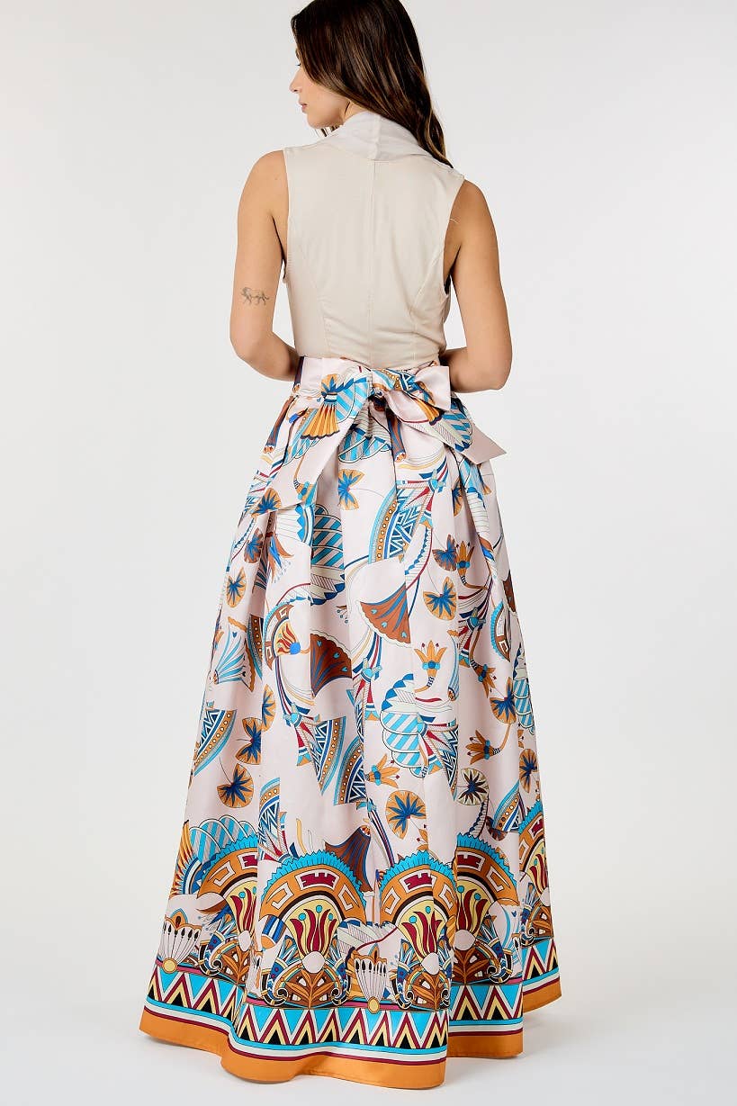 CQBYCQ - MULTI-PRINT MAXI SKIRT: BLUSH/BLUE MULTI / L