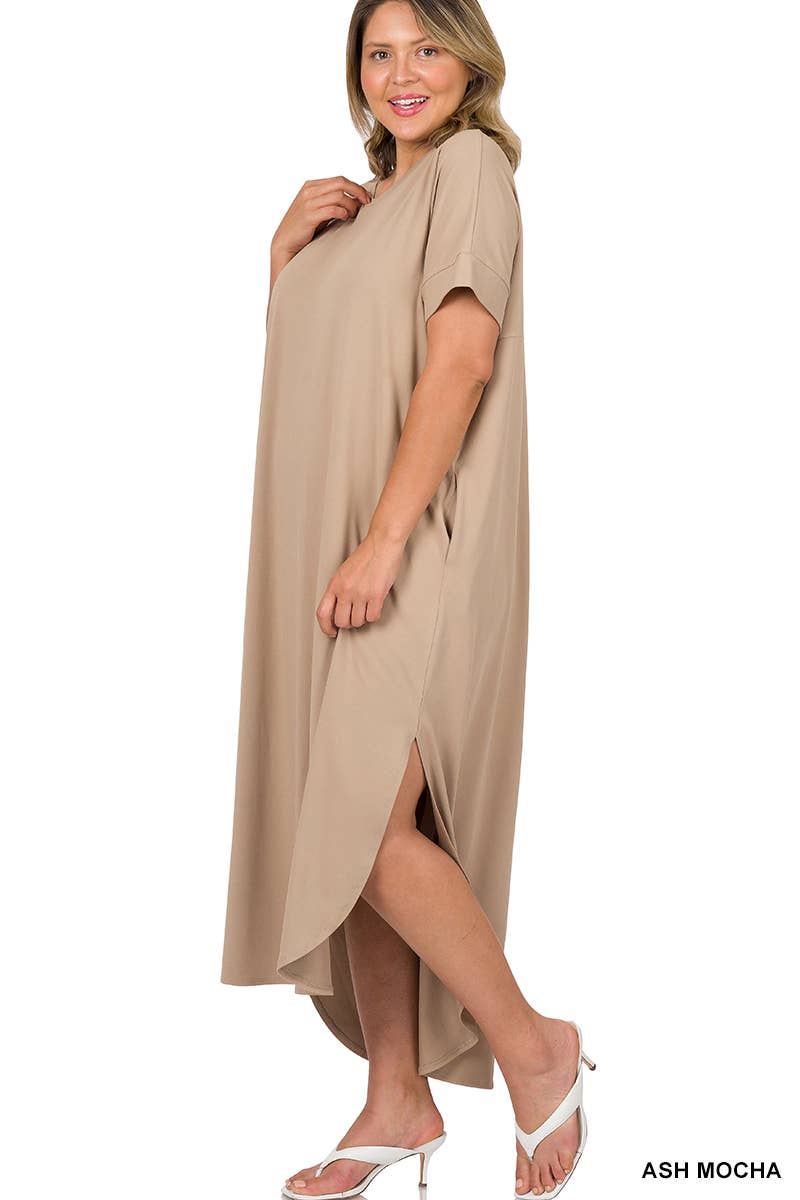 PLUS SIZE BRUSHED DTY SHORT SLEEVE MAXI DRESS