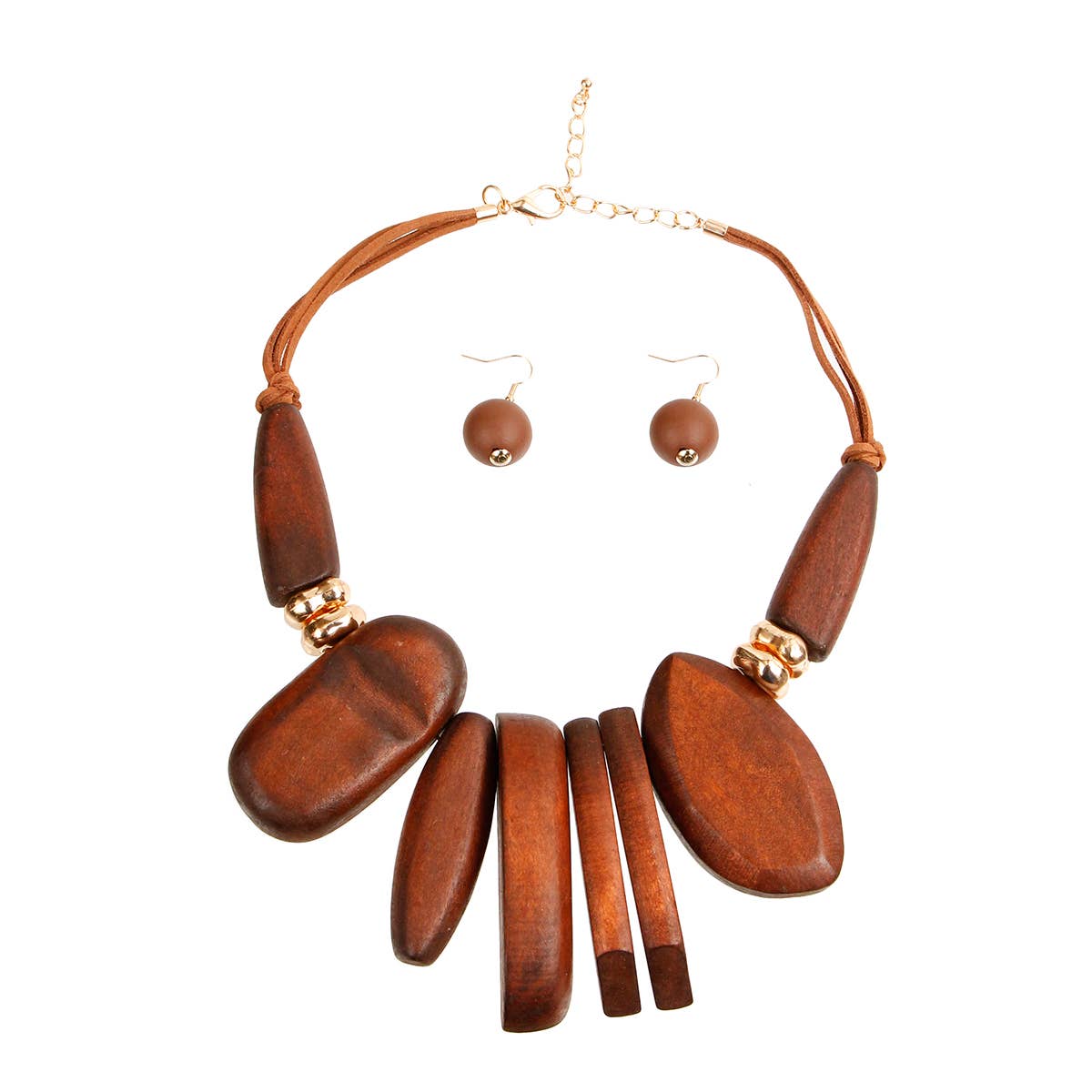 Chunky Brown Wood Bead Set: Color / 20 inches / Gold