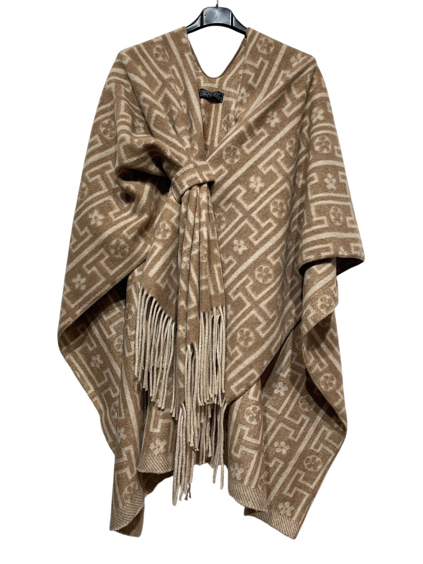LINEN & COTTON HOUSE - 40811 PRINTED PONCHO AUTUMN WINTER CLOTHING: Black