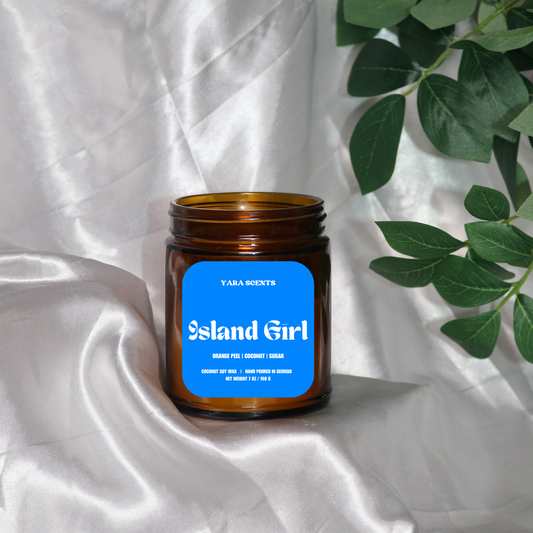 Yara Scents - ISLAND GIRL | 7 oz. Wood Wick Coconut Soy Candle | Amber Jar