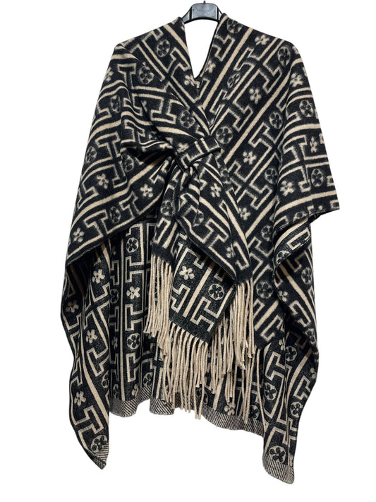 LINEN & COTTON HOUSE - 40811 PRINTED PONCHO AUTUMN WINTER CLOTHING: Black