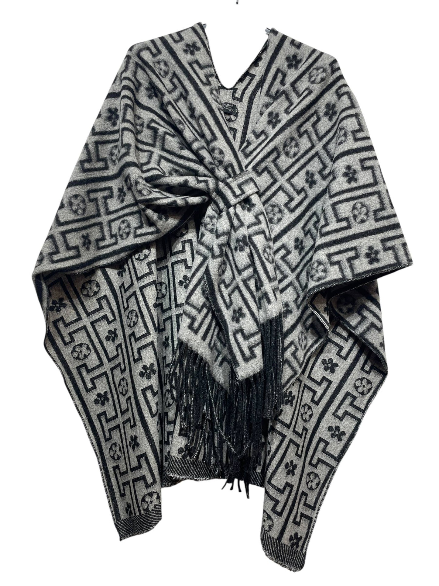LINEN & COTTON HOUSE - 40811 PRINTED PONCHO AUTUMN WINTER CLOTHING: Black