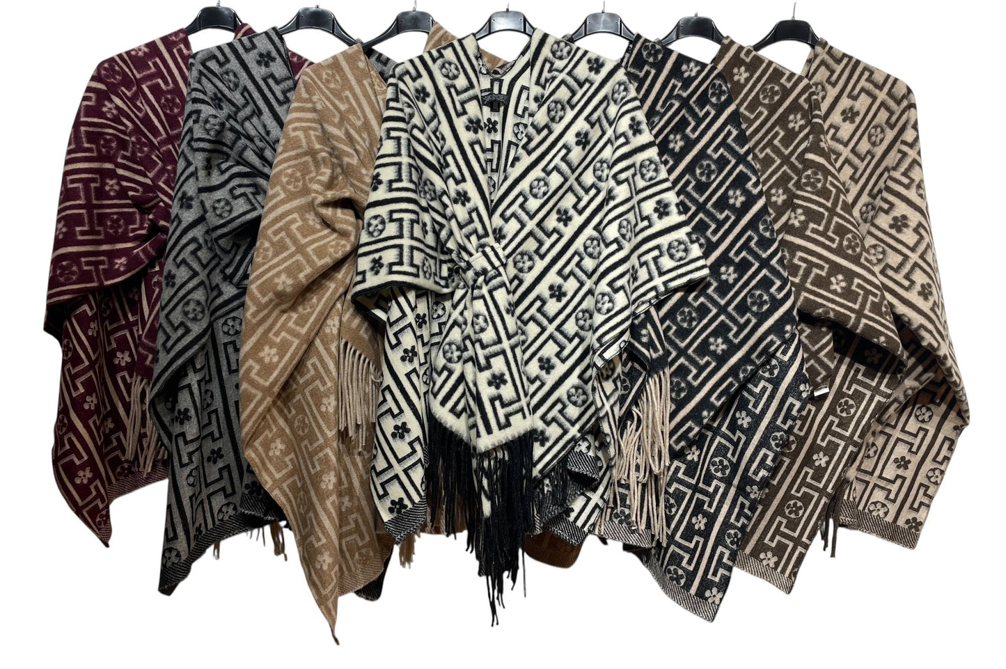 LINEN & COTTON HOUSE - 40811 PRINTED PONCHO AUTUMN WINTER CLOTHING: Black