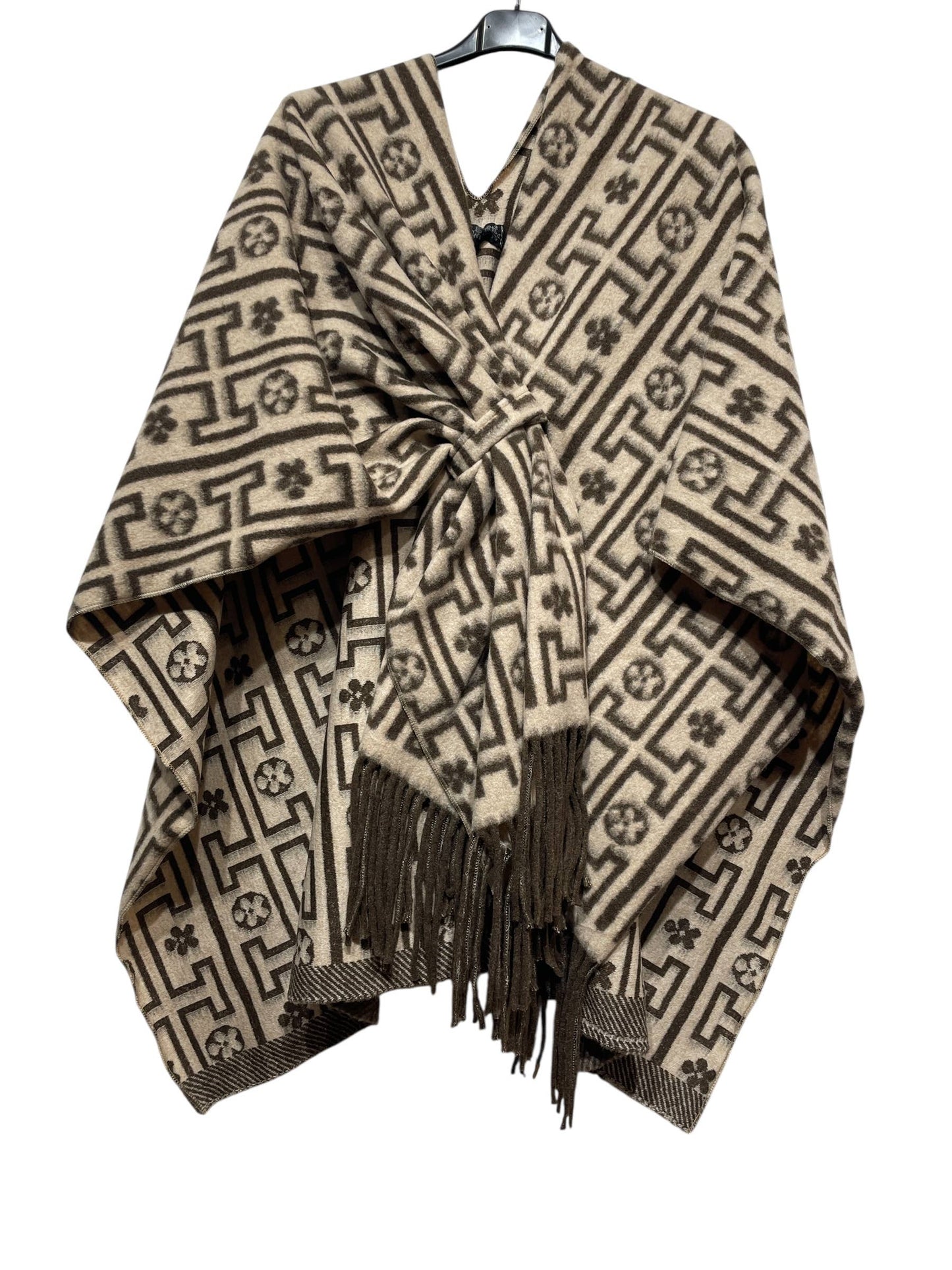 LINEN & COTTON HOUSE - 40811 PRINTED PONCHO AUTUMN WINTER CLOTHING: Black