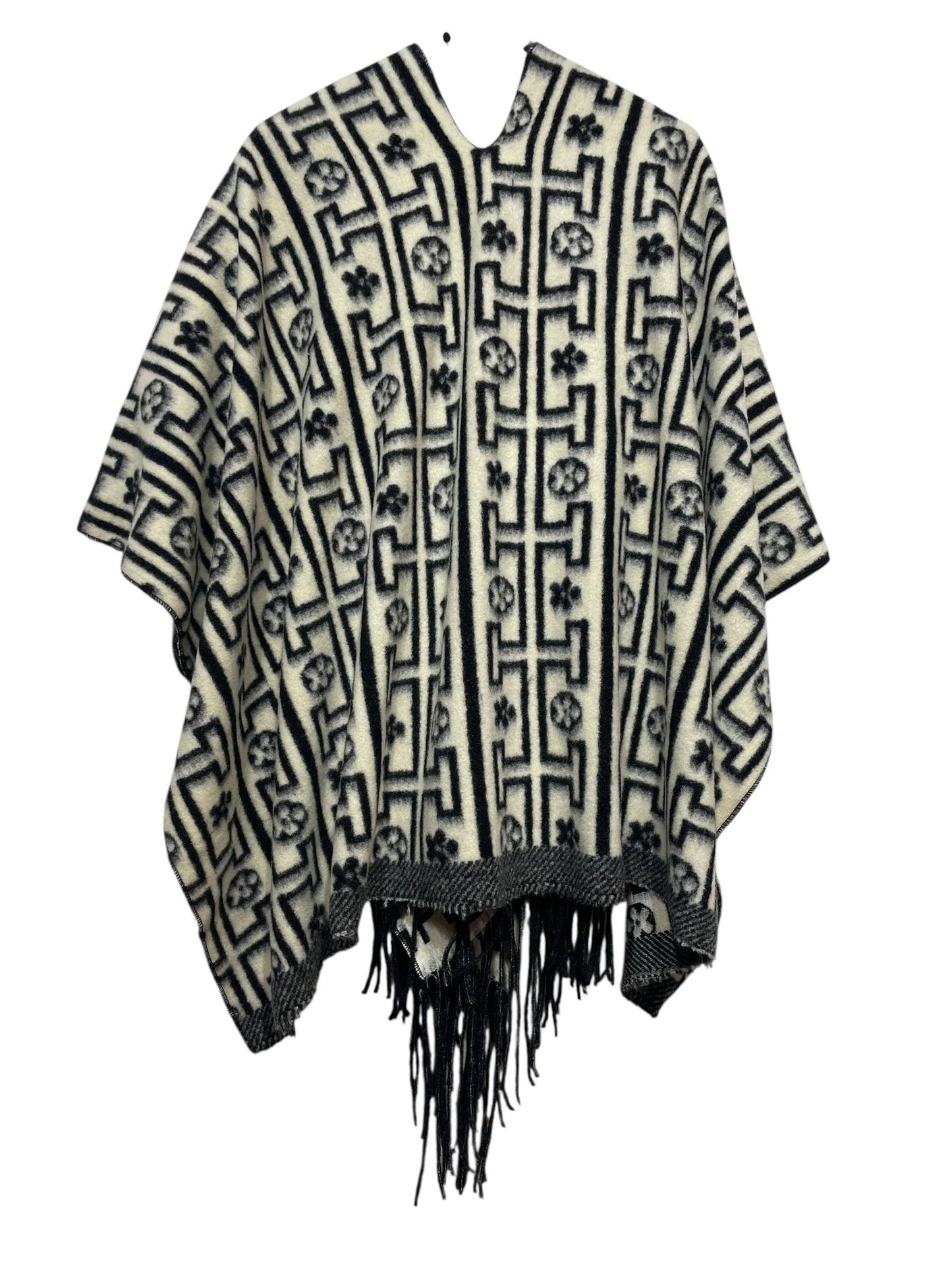 LINEN & COTTON HOUSE - 40811 PRINTED PONCHO AUTUMN WINTER CLOTHING: Black