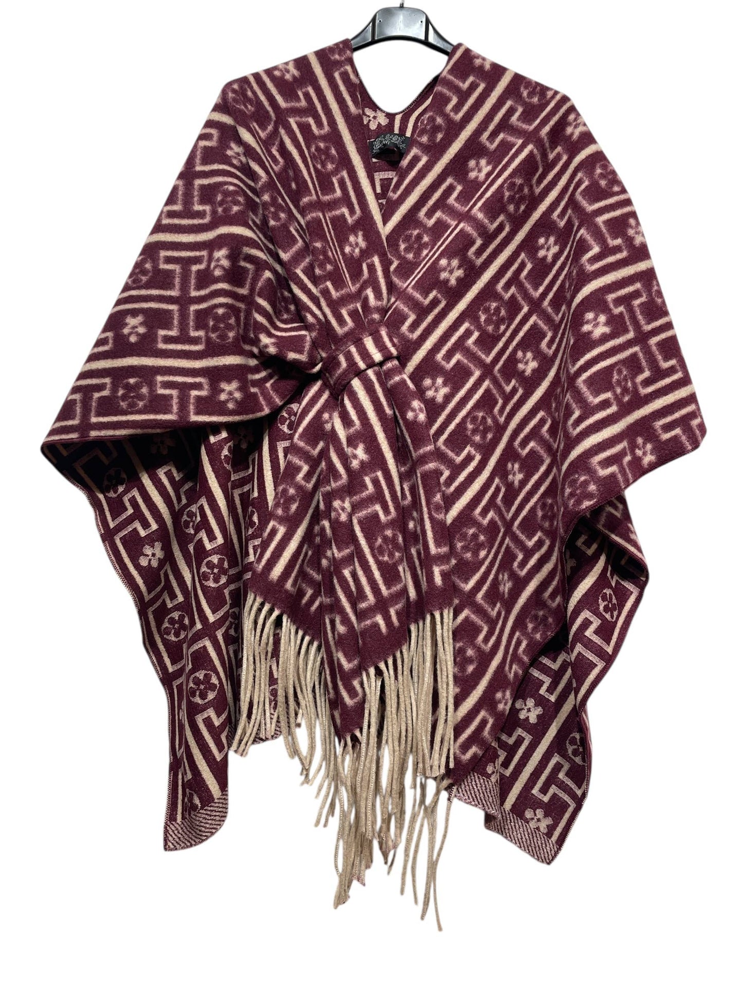 LINEN & COTTON HOUSE - 40811 PRINTED PONCHO AUTUMN WINTER CLOTHING: Black