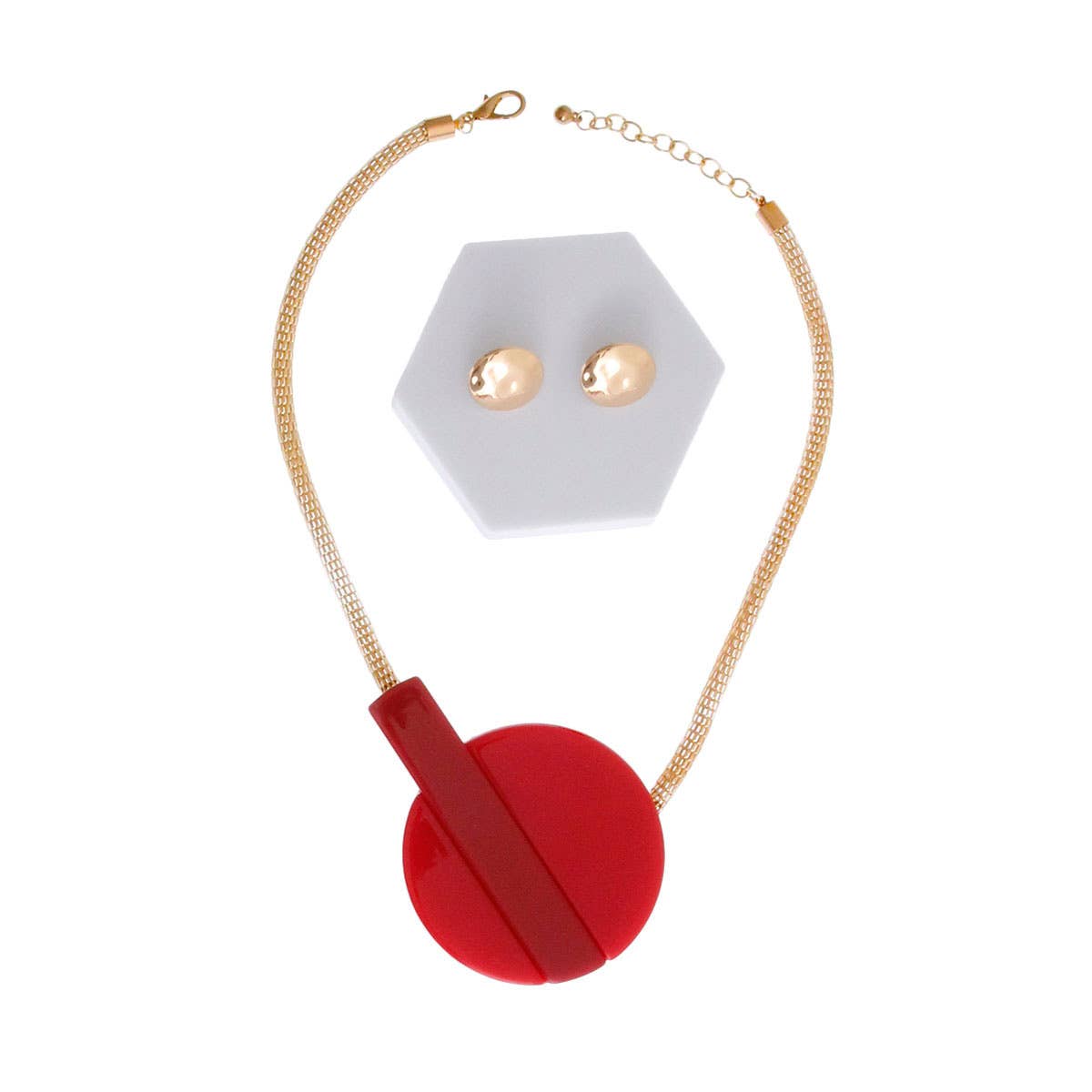 Geometric Red Magnet Necklace: Color / 18 inches / Gold