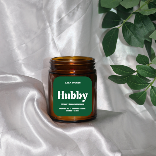 Yara Scents - HUBBY | 7 oz. Wood Wick Coconut Soy Candle | Amber Jar