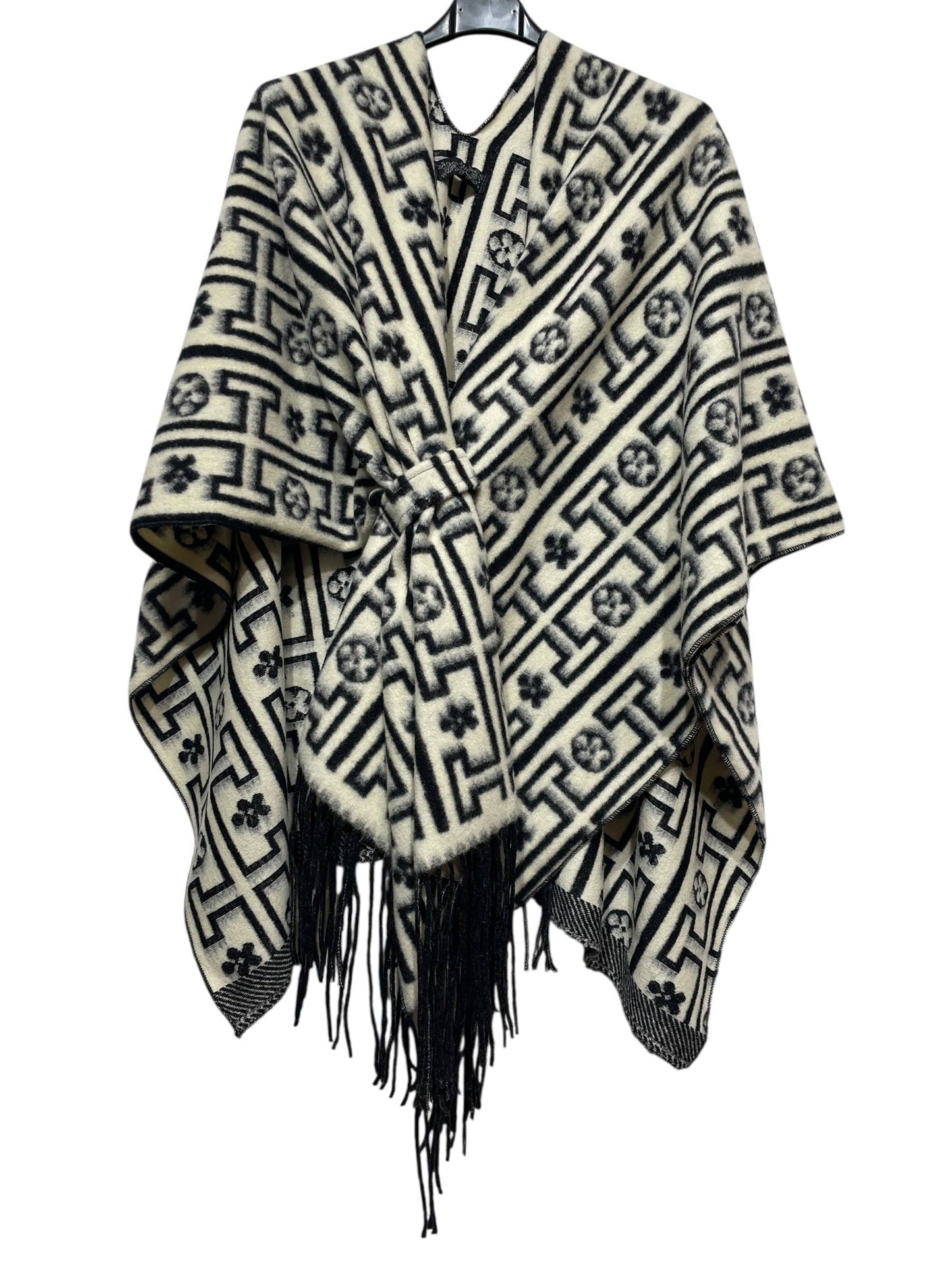 LINEN & COTTON HOUSE - 40811 PRINTED PONCHO AUTUMN WINTER CLOTHING: Black