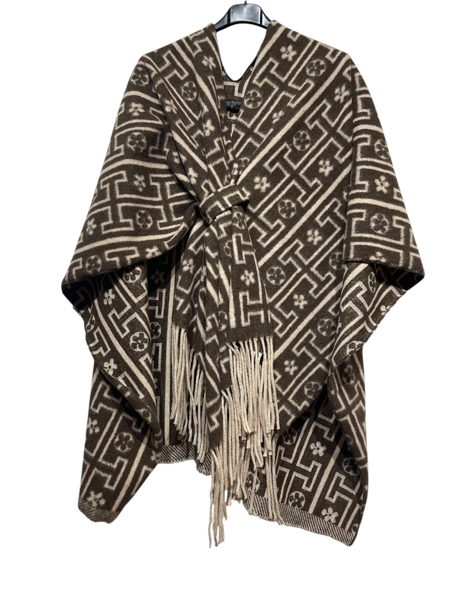 LINEN & COTTON HOUSE - 40811 PRINTED PONCHO AUTUMN WINTER CLOTHING: Black