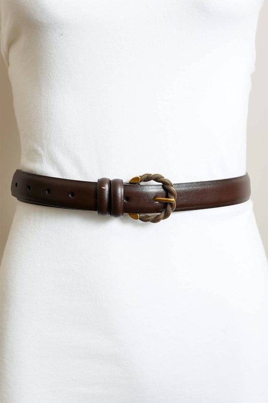 Leto Accessories - Two Tone Twisted Buckle Belt: Brown