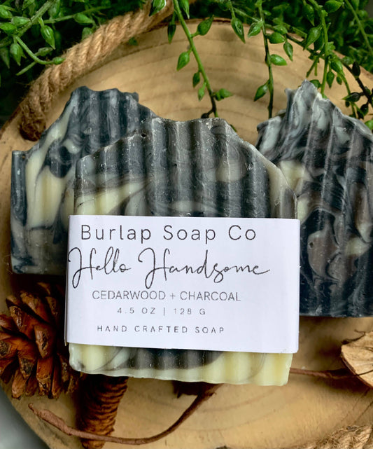Burlap Soap Co - Hello Handsome Cedarwood+ Charcoal Handcrafted Artisan Soap