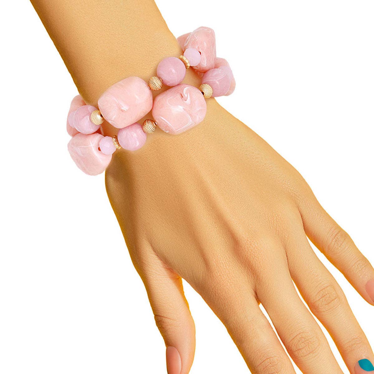 Light Pink Marbled Bead Bracelets: Stretch to Fit / Light Pink / Gold